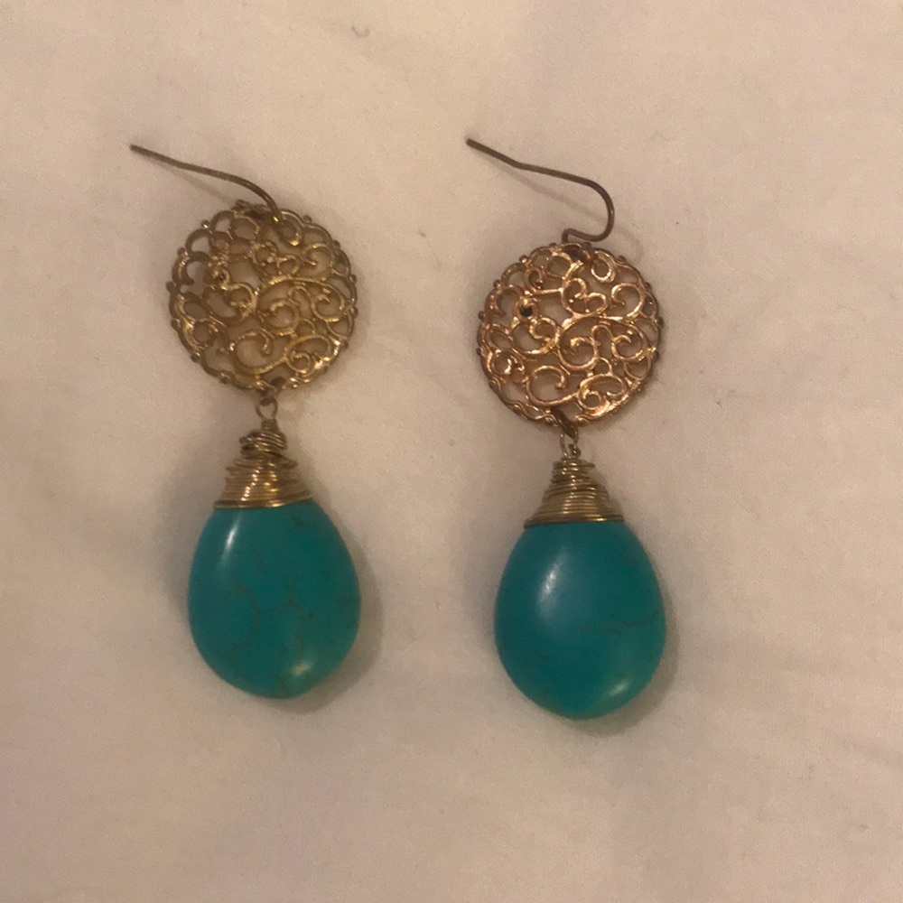 Gold and teal earrings